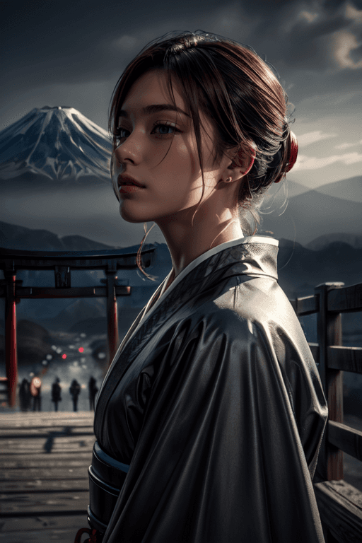 AI generated: An ethic Japanese girl, photorealistic, (full body shot), Asian eyes, small and slanted black eyes, ...