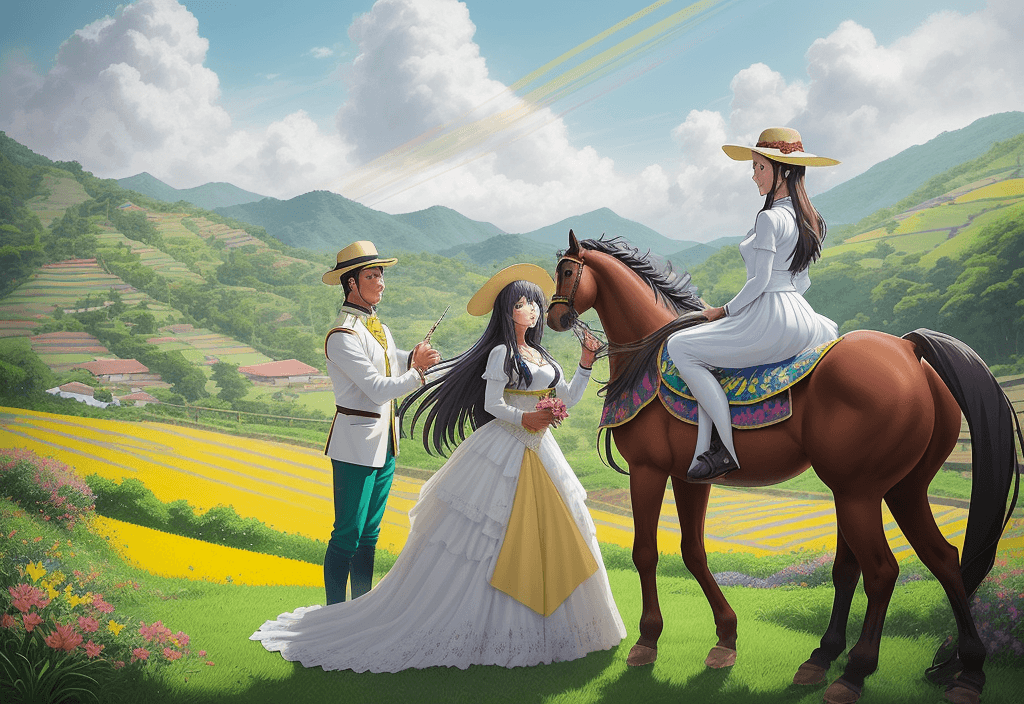 AI generated: Create an anime-style artwork celebrating Colombia's Independence Day, featuring a lovely couple ami...