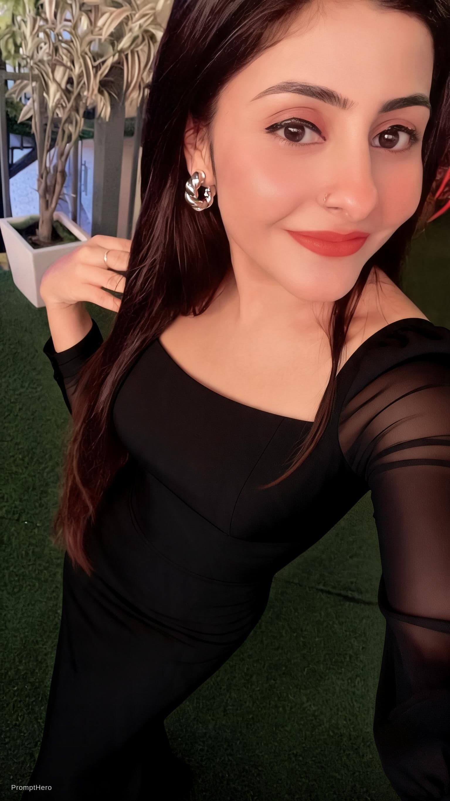 AI generated: black evening downblouse dress