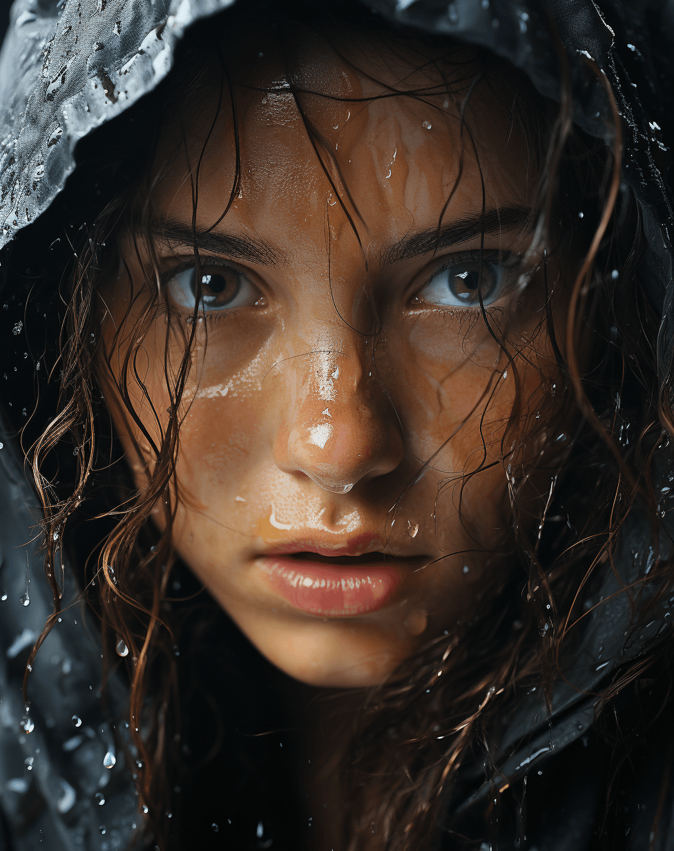 AI generated: a beautiful girl with water drops on her face, in the style of nathan wirth, dean cornwell, toni fri...