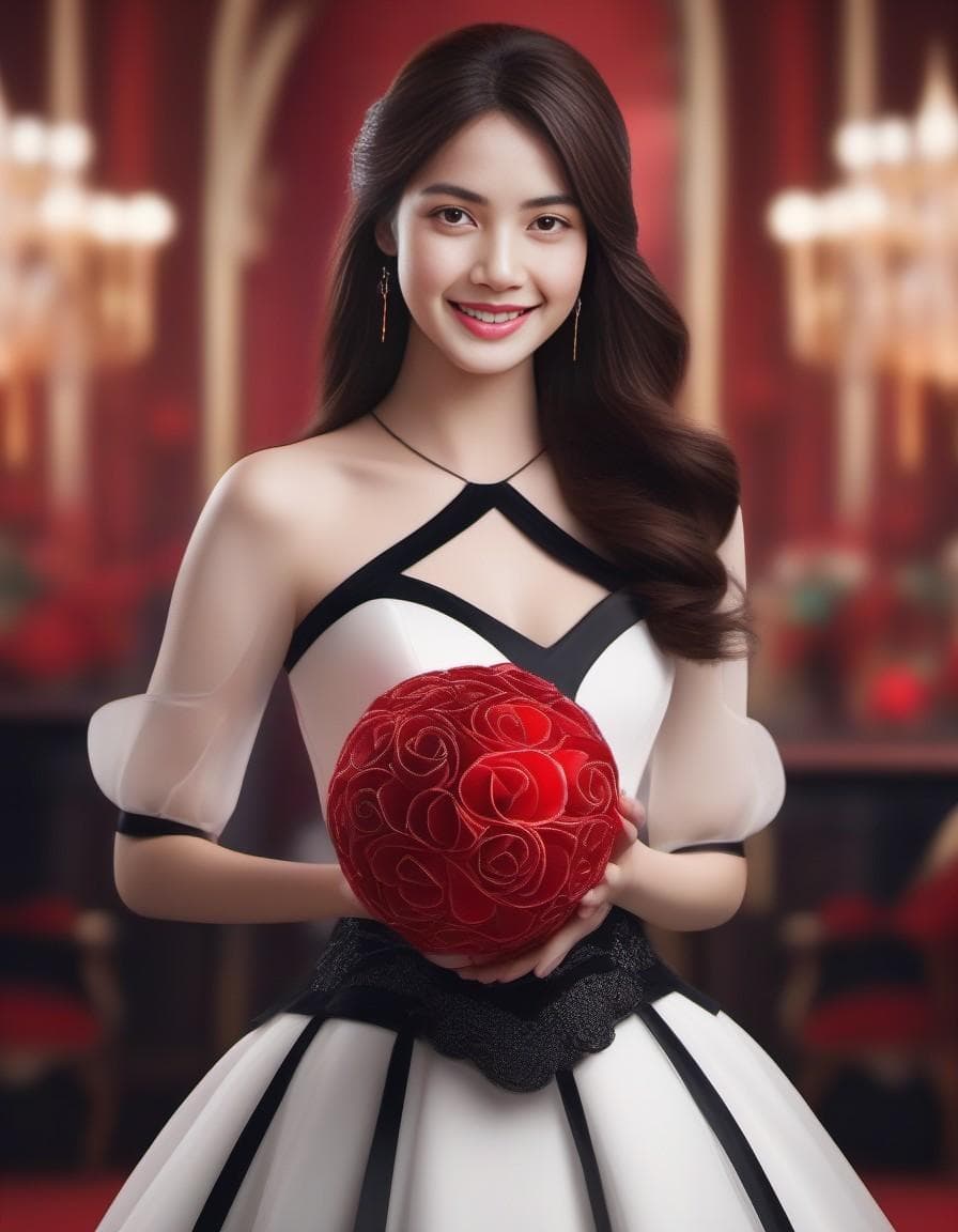 AI generated: A cute 16 year-old elegant and sophisticated girl, with long wavy red hair, round face, high cheekbo...