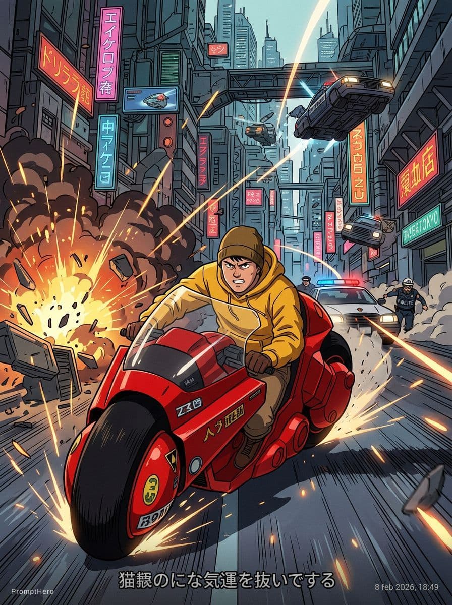 AI generated: Create aesthetic anime screengrab frames in the style of Akira, directed by Katsuhiro Otomo, capturi...