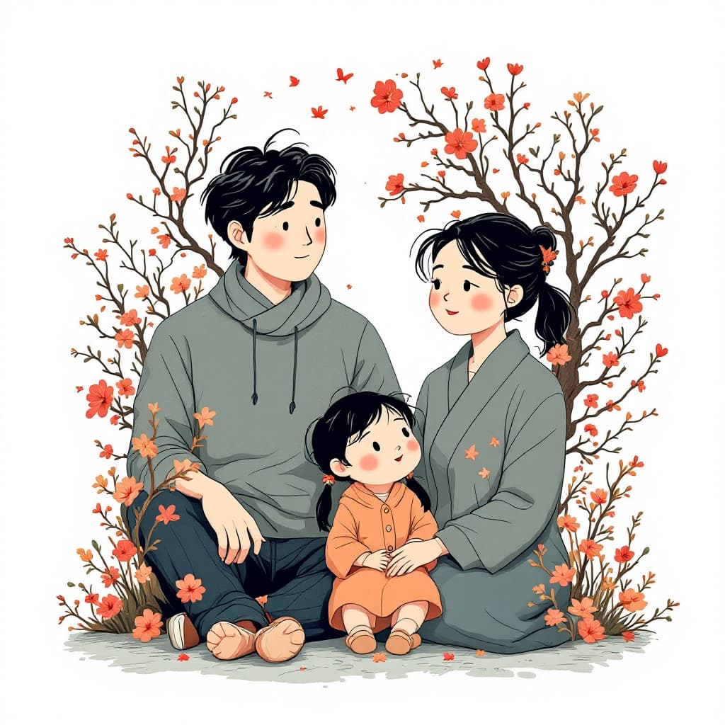 AI generated: a simple cartoon of a beautiful family , white background,  I can't believe how beautiful this is --...