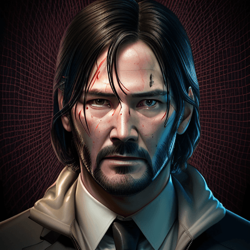 AI generated: john wick and shiba dog , dog face wrapped with fruit foam net