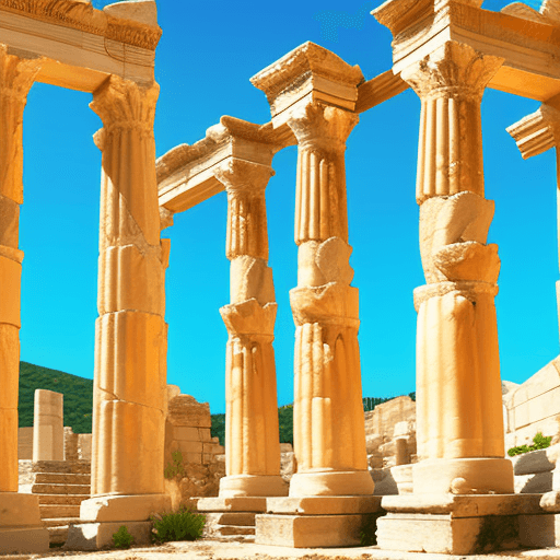 AI generated: Ephesus Ancient city columns, pop art style
