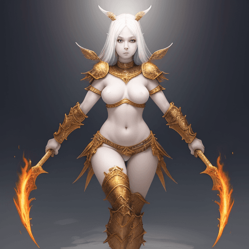 AI generated: Teeniger girl,full body,flame,active body,,white skin.beautifull navel,Ancient armor,Mythical weapon...