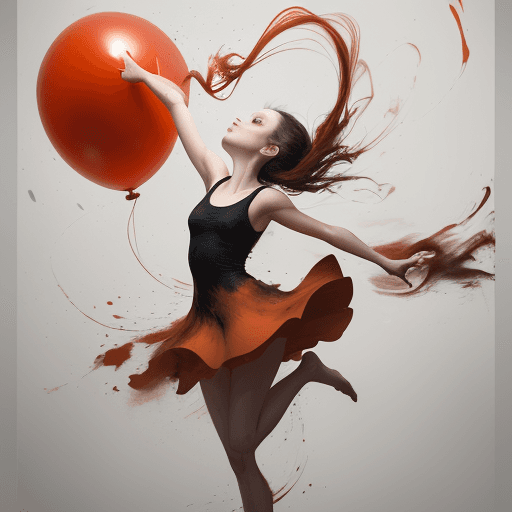 AI generated: a painting of a girl holding a red balloon, in the style of dynamic energy flow, beautifully texture...