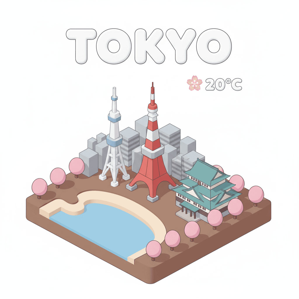 AI generated: Create a charming, isometric 3D illustration of a miniature Tokyo city scene. The entire composition...