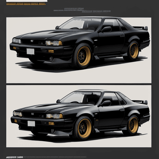AI generated: highly detailed infographic of black nissan skyline cars found in popular mechanics magazine | vinta...