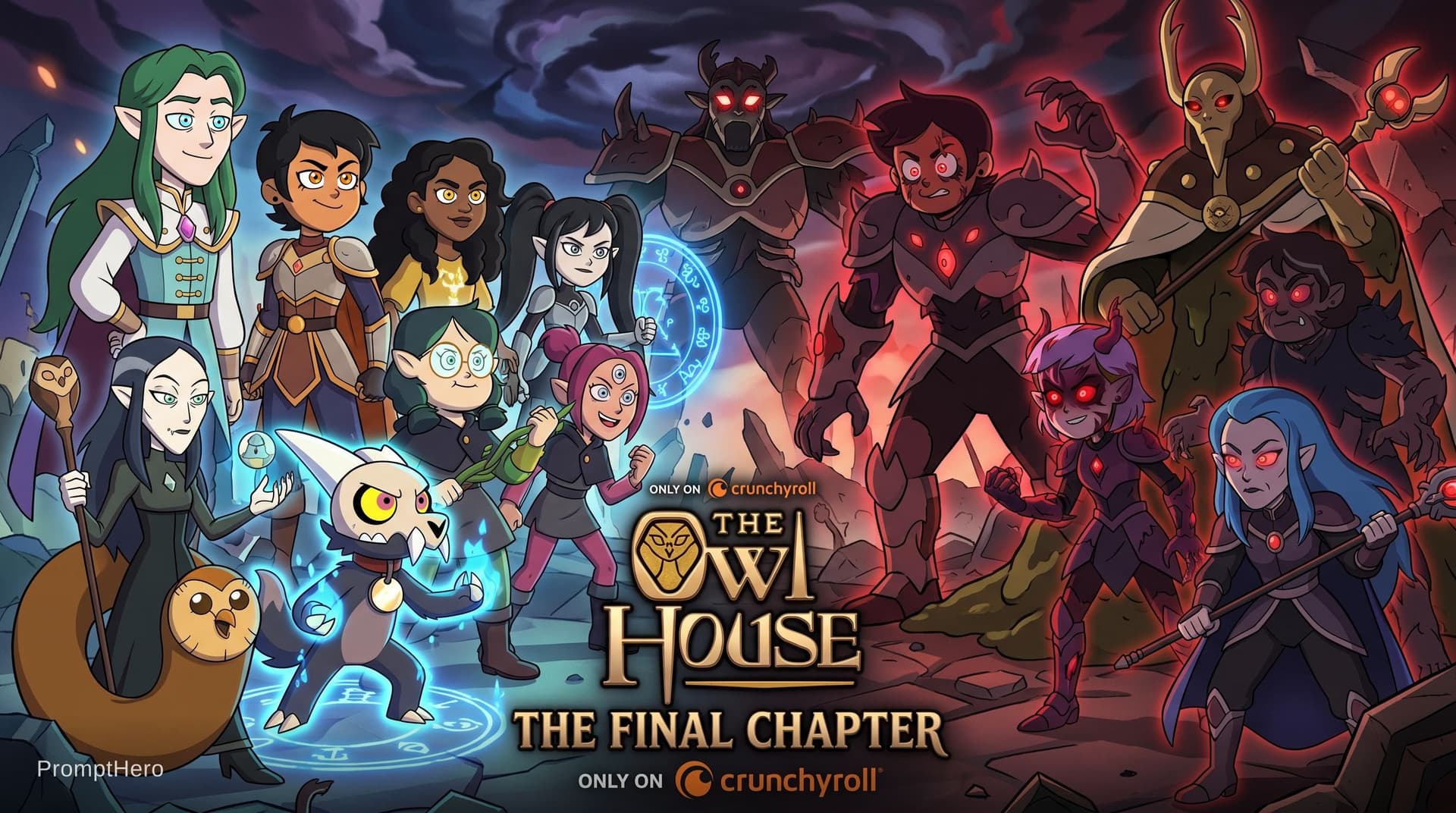 AI generated: The Owl House The Final Chapter logo, featuring protagonist: a young adult femboy Prince Peter Pinke...
