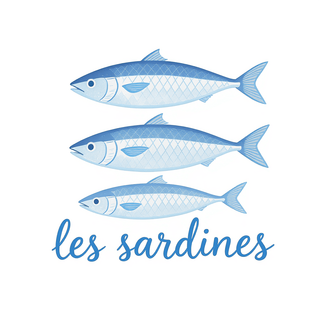 AI generated: A minimalist and whimsical digital illustration featuring three stylized blue sardines stacked horiz...