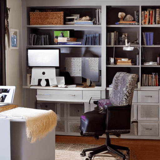 AI generated: home office for a woman with a computer and a beautiful system unit