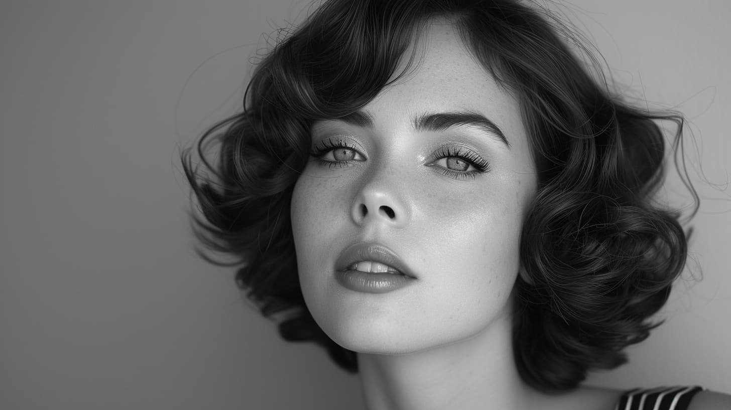 AI generated: photo of a woman age 30 years wearing curls, in the style of sleek and stylized, andrei markin, symm...