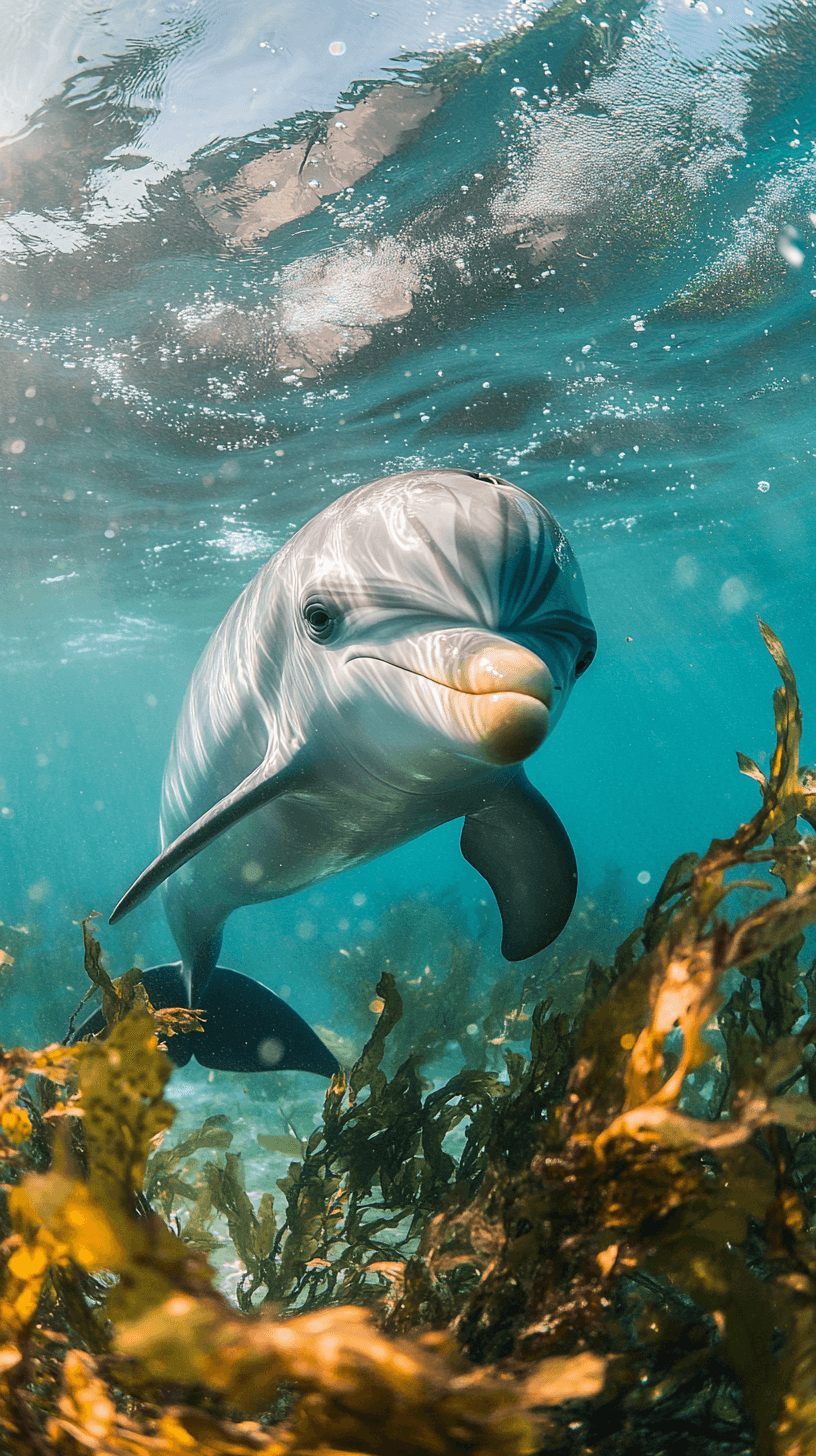 AI generated: Underwater photo, Dolphin in the water, a lovely Dolphin in the water, Dolphin in the bottom of the ...