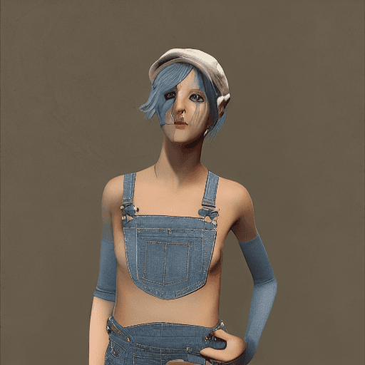AI generated: slim, slender, looking at viewer, overalls, no bra, sideboob, short hair, wavy hair, (masterpiece), ...
