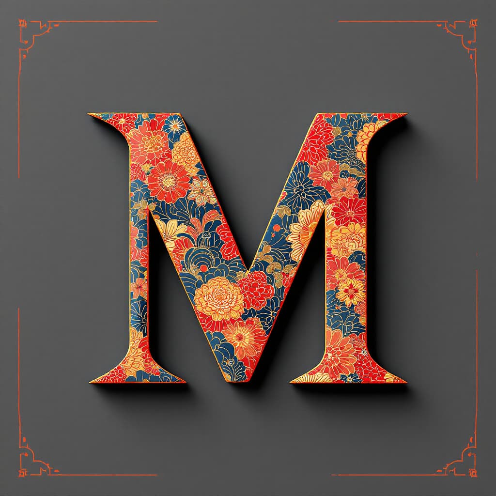 AI generated: Letter “M” in the style of paper origami with a Japanese traditional pattern