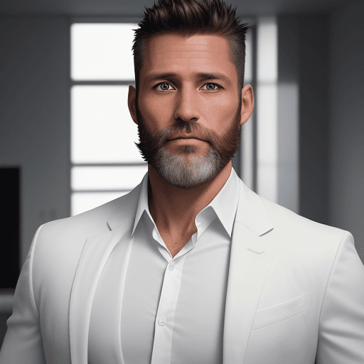 AI generated: The portrait of a fit man (43 years old) is a shaten, with short hair and a neat beard, dressed in a...