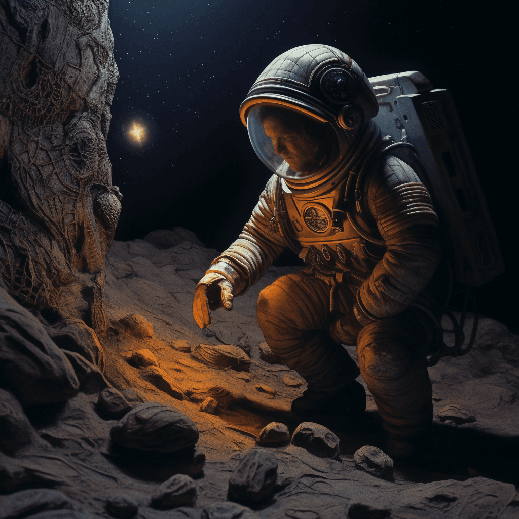 AI generated: astronaut finds evidence of aliens on moon, brilliant colors, ultra-detailed, film photography, ligh...