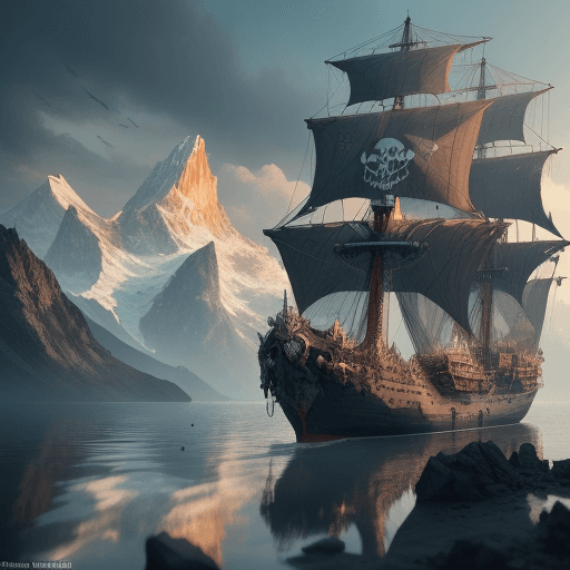 AI generated: a large skull and a ship on water, in the style of photorealistic renderings, mountainous vistas, i ...