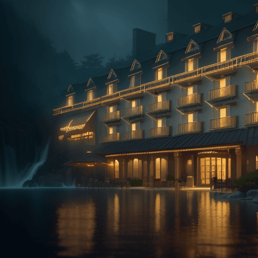 AI generated: Photo of a hotel splashed with liquid gold, ultra realistic, dramatic light, cinematic lighting, low...