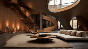 AI generated: Tadao Ando, residence with traditional design and wooden interiors, warm and inviting, photographed ...