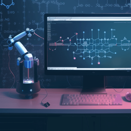 AI generated: organic molecule and machine learning and computer screen


