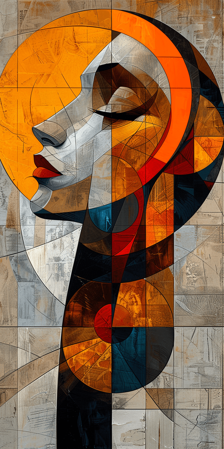 AI generated: abstract realism painting in orange and grey with modern brush techniques, in the style of Picasso, ...