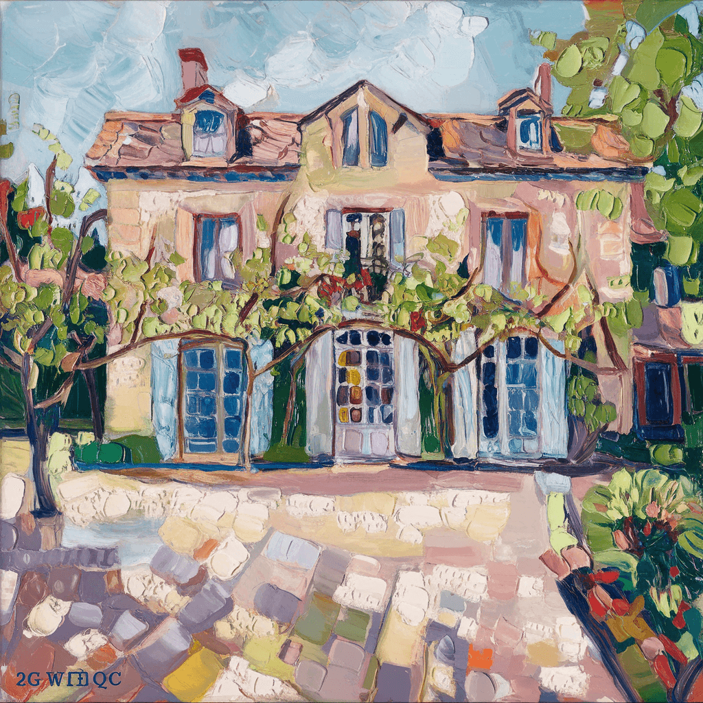 AI generated: Impressionist painting of a French Manor House in Provence, oil on canvas, in the style of Paul Ceza...