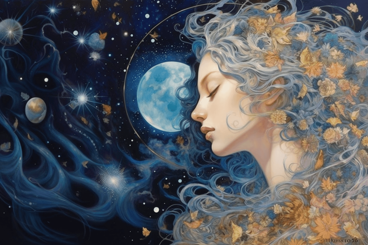 AI generated: ((masterpiece)), (best quality), (detailed), full moon, galaxy, stars, mythical creatures, northern ...