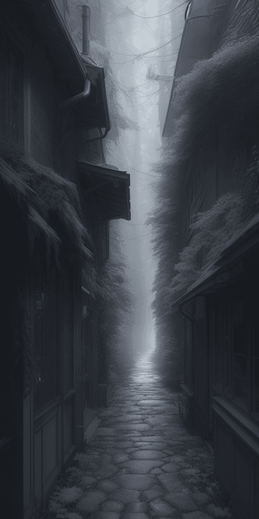 AI generated: a professional photographic view picture of an alley in a silver forest, photographic filter unreal ...