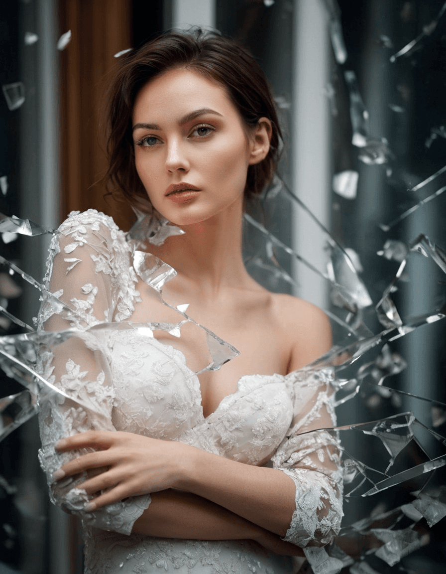 AI generated: best quality, 4k, highres, masterpiece, ultra-detailed, realistic, woman in white lace dress, fragme...