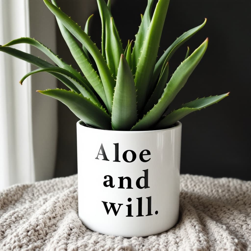 AI generated: Create a big and will Áloe Vera plant with the text Cooltears ALO+ in the Middleton in white