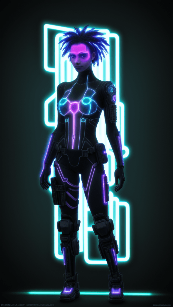 AI generated: blacklightfractalneonholofluid cyberpunk character