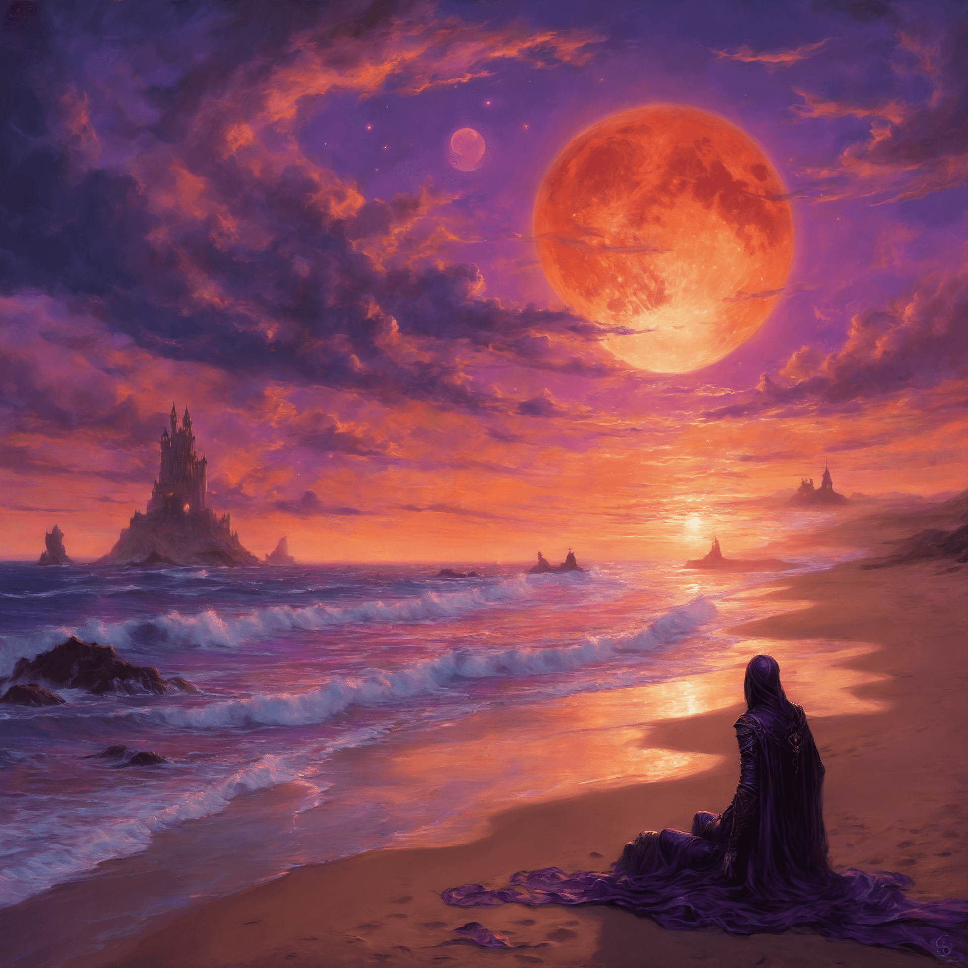 AI generated: Renaissance style Dreamscape Dreamscape ethereal dark fantasy concept art, gothic, sandy beach, suns...