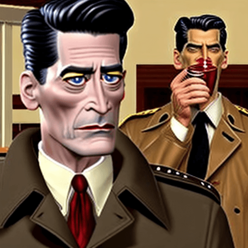 AI generated: Dale cooper from twin peaks giving an iconic thumbs up in his tan trench coat while taking a sip of ...