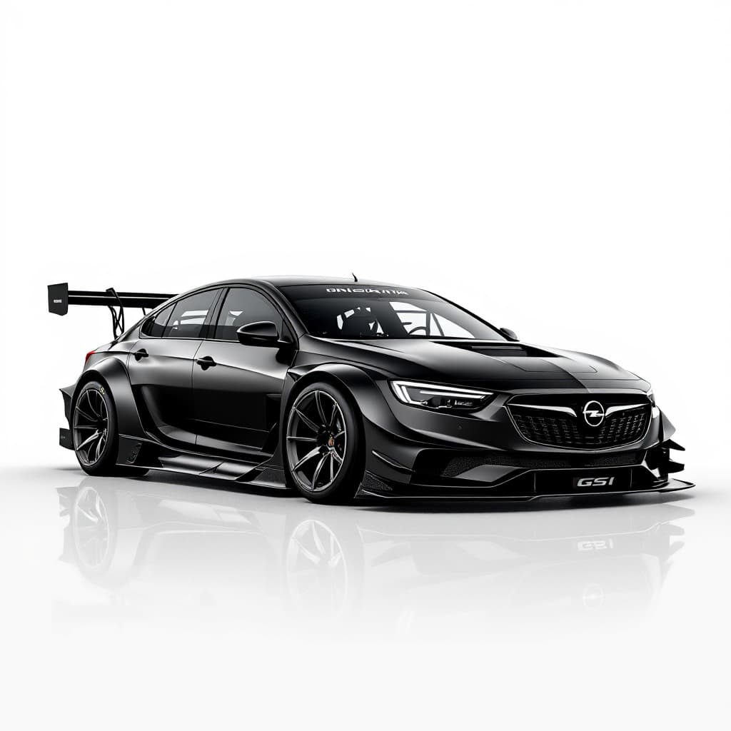 AI generated: Create an Opel Insignia GSi as a racing car. The color of the car is black. I need a very agressive ...