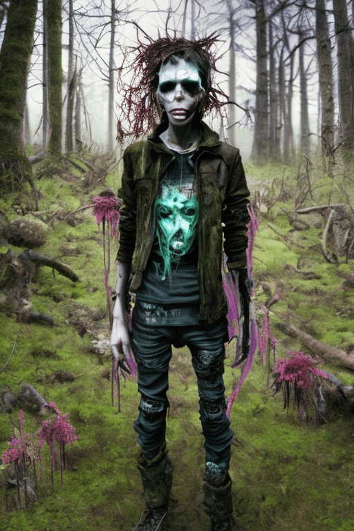 AI generated: neonpunk style 20-year-old A full body full face shot of a scary creepy android, state of decay and ...