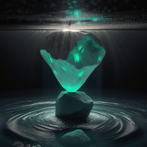 AI generated: Big meteorite rocks inside the water casting the water with its eerie emerald glow hyper-realistic, ...