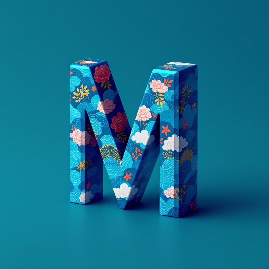 AI generated: Create an isometric Letter “M” in the style of paper origami with a Japanese pattern