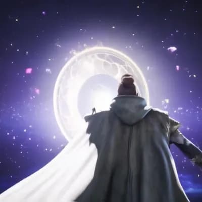 AI generated video: An ethereal assassin emerging from a celestial portal