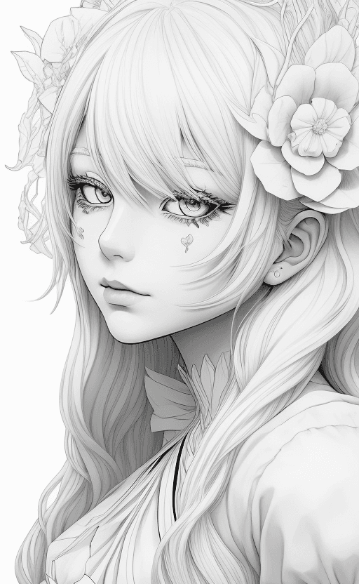 AI generated: coloring page Anime portrait clean line art, black pen line high detail,,wild dynamic white hair, wo...