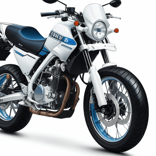 AI generated: a full image of motorcycle, white and blue colour, like suzuki original colour, 1000 cc engine displ...