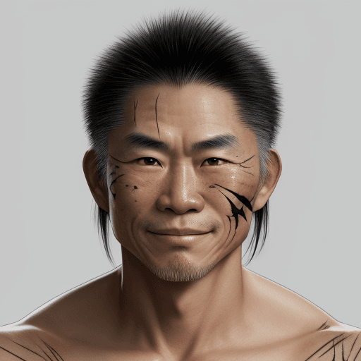 AI generated: a legend of high-level combat sport, a Japanese-American half-breed who lived in the arenas and stil...