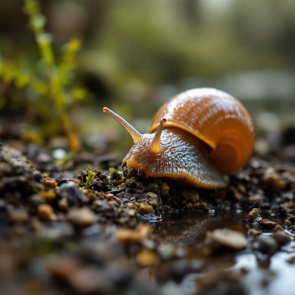 AI generated: dans un style photographique réaliste, une main qui essaye de ramasser un escargot par terre