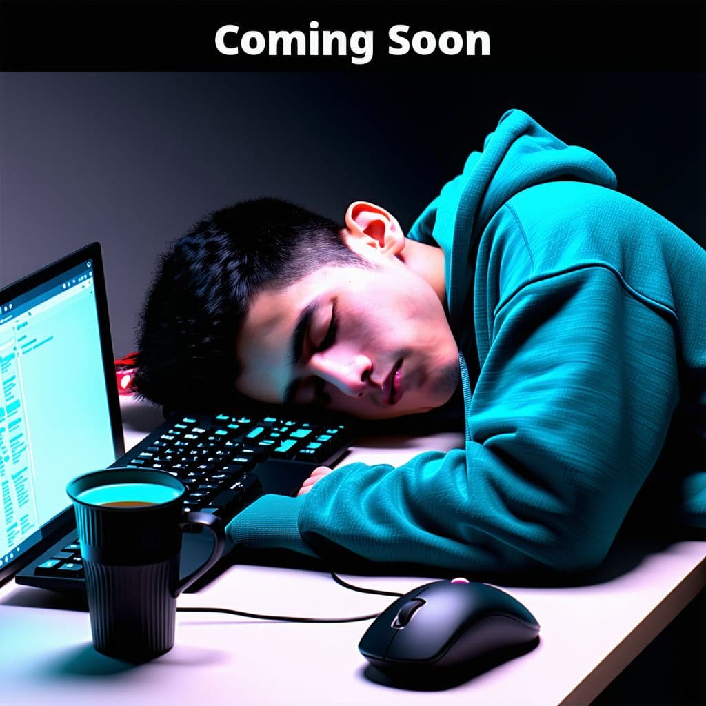AI generated: A player who has fallen asleep at a computer is sleeping on a table with a keyboard, a computer mous...