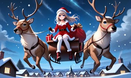 girl like reindeer sleigh