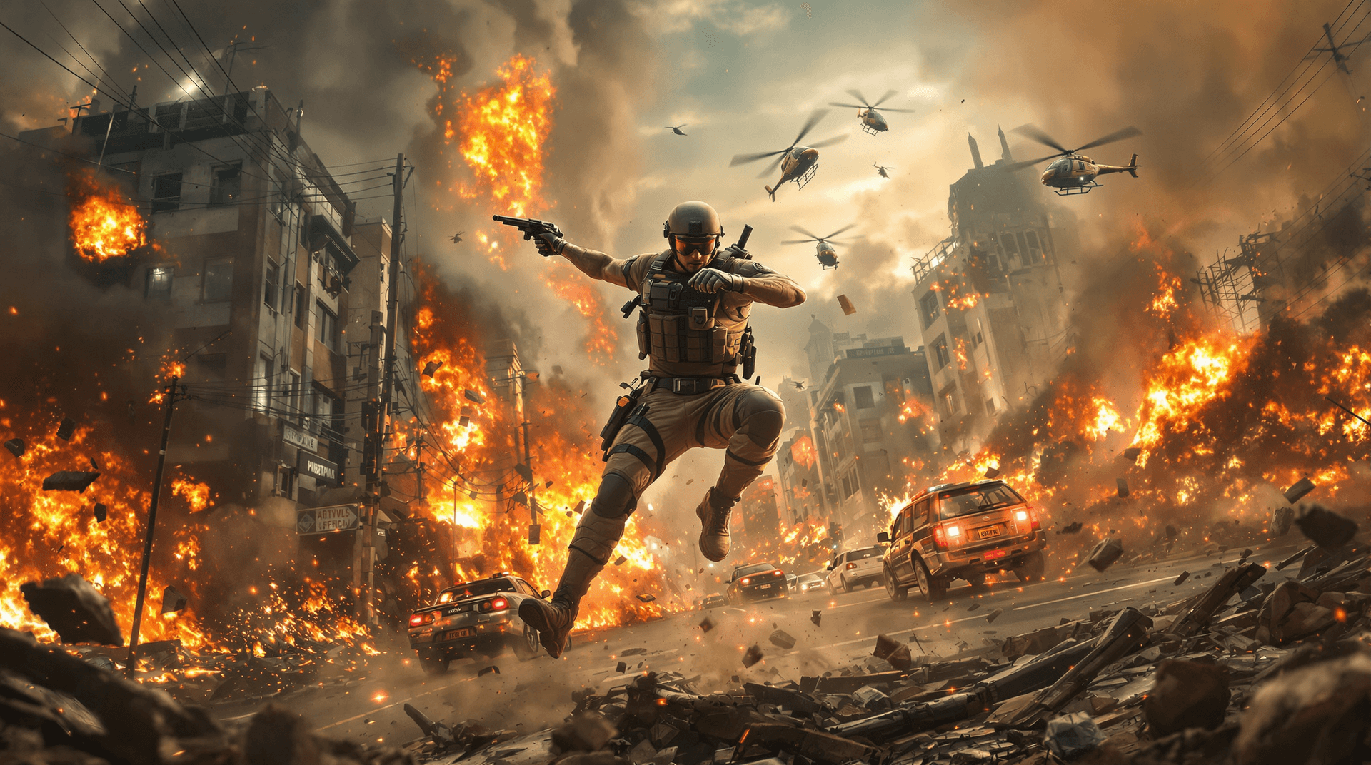 AI generated: Design an intense, action-packed scene inspired by a blockbuster film. The focus is a skilled warrio...