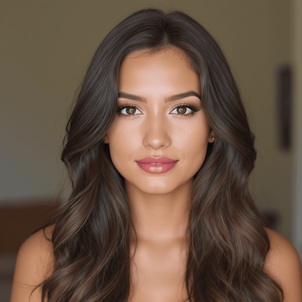 AI generated: A stunning, hyper-detailed portrait of a 22-year-old young brunette woman with deep brown eyes and l...
