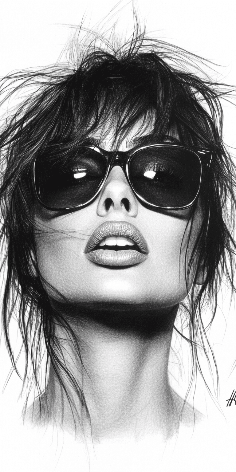 AI generated: Realistic black and white sketch of a beautiful Spanish woman, white background --chaos 75 --ar 1:2 ...