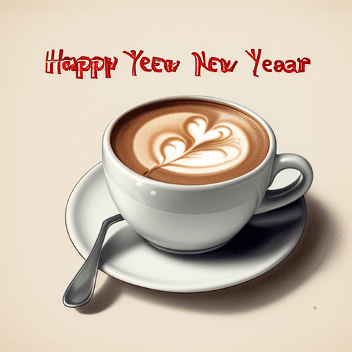 AI generated: drawing postcard new year cup of coffeee